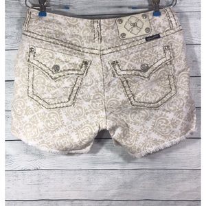 Miss Me White Tan Damask Print Cargo Shorts